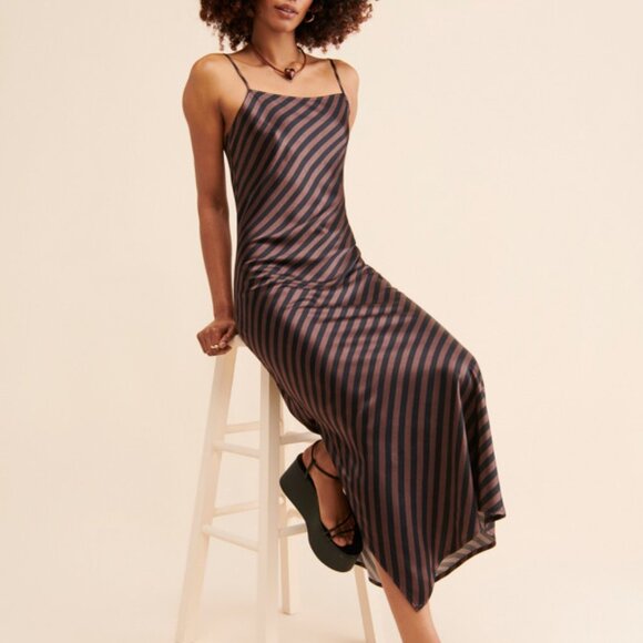 XL Mari Maxi Slip Dress - Brown & Black Stripes - Picture 4 of 5